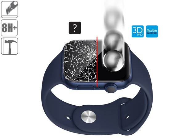 Budowa i wytrzymałość szkła hartowanego moVear flexible mSHIELD 3D PRO na Apple Watch 3/2/1 (38mm) Wytrzymałe hybrydowe szkło moVear flexible 3D PRO ochroni ekran Apple Watch 38mm.