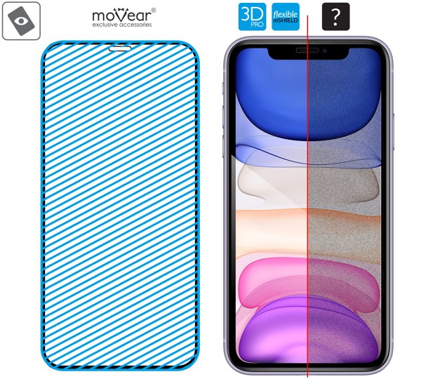 Obszar szklanej powierzchni hybrydowej moVear flexible mSHIELD 3D PRO na iPhone 11 / iPhone Xr (6.1 Nowoczesne szkło hybrydowe mHG9™ 9h znajduje się na całej powierzchni protektora moVear flexible mSHIELD 3D PRO do Apple iPhone 11 / Xr (6.1