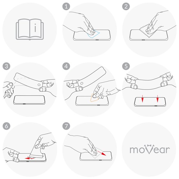 Ważna instrukcja obrazkowa poprawnego montażu szkła moVear flexible mSHIELD 3D PRO na iPhone 11 Pro Max / iPhone Xs MAX Sprawdź jak zamontować szkło hybrydowe moVear flexible mSHIELD 3D PRO na ekran smartfona iPhone 11 Pro Max / iPhone Xs MAX (6.5