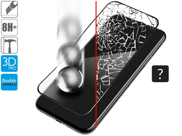 Budowa i wytrzymałość szkła hartowanego moVear flexible mSHIELD 3D PRO na iPhone 11 Pro Max / iPhone Xs MAX (6.5 Wytrzymałe hybrydowe szkło moVear flexible 3D PRO ochroni ekran iPhone 11 Pro Max / iPhone Xs MAX (6.5