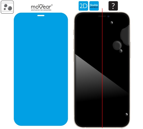 Rozmieszczenie kleju - warstwy adsorpcyjnej - dla szkła hartowanego moVear flexible mSHIELD 2D na iPhone 12 Mini Rozmieszczenie kleju pod całą powierzchnią szkła hybrydowego moVear flexible mSHIELD 2D na Apple iPhone 12 Mini.