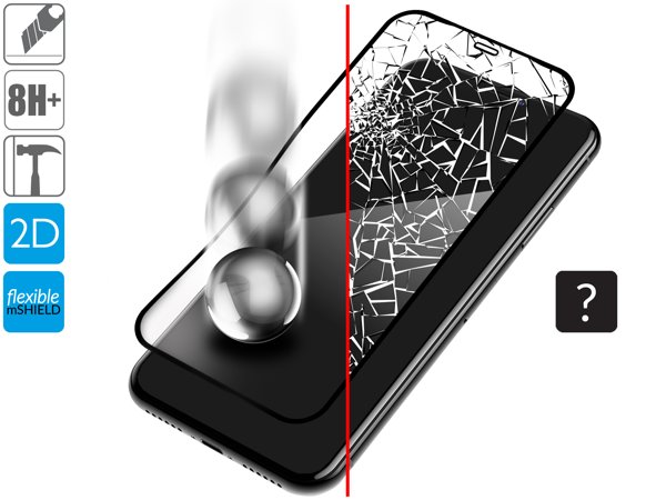 Budowa i wytrzymałość szkła hartowanego moVear flexible mSHIELD 2D na iPhone 12 Mini Wytrzymałe hybrydowe szkło moVear flexible 2D ochroni ekran iPhone 12 Mini.