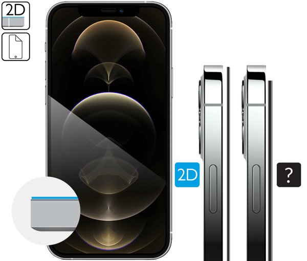 Opis graficzny krawędzi 2D szkła hartowanego moVear flexible mSHIELD 2D na Apple iPhone 12 Pro Max (6.7 Krawędzie moVear flexible mSHIELD 2D szkła hybrydowego chronią ekran Apple iPhone 12 Pro Max (6.7