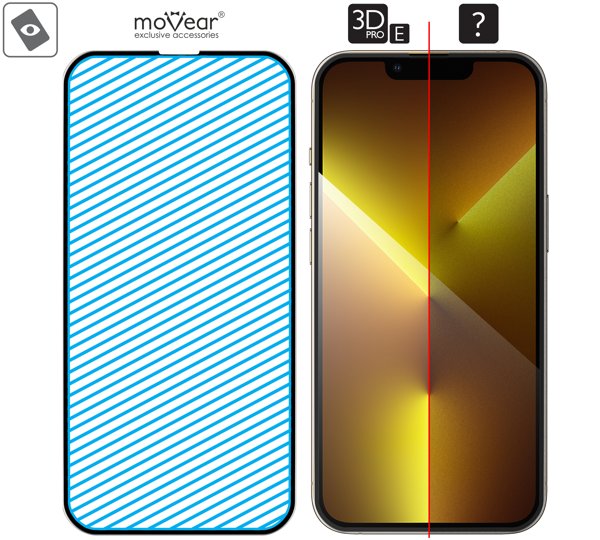 Obszar szklanej powierzchni mARG™ moVear GLASS mSHIELD 3D PRO-E na iPhone 16e / 14 / 13 / 13 Pro (6.1 Prawdziwe szkło w technologii mARG™ znajduje się na całej powierzchni protektora moVear GLASS mSHIELD 3D PRO-E do Apple iPhone 16e / 14 / 13 / 13 Pro.