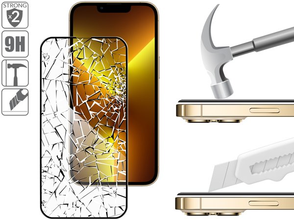 Budowa i wytrzymałość szkła hartowanego moVear GLASS mSHIELD 3D PRO-E na Apple iPhone 16e / 14 / 13 / 13 Pro (6.1 2x bardziej wytrzymałe szkło moVear GLASS mSHIELD 3D PRO-E ochroni ekran Twojego Apple iPhone 16e / 14 / 13 / 13 Pro. Wizualizacja warstw i powłok produktu.