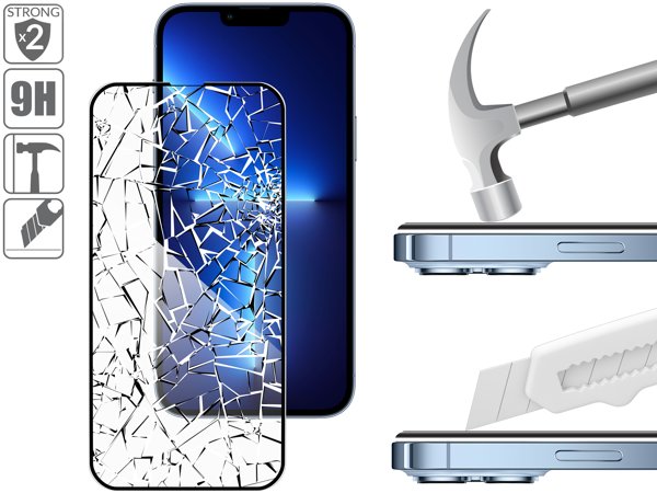 Budowa i wytrzymałość szkła hartowanego moVear GLASS mSHIELD 3D PRO-E na iPhone 14 Plus / 13 Pro Max (6.7 2x bardziej wytrzymałe szkło moVear GLASS mSHIELD 3D PRO-E ochroni ekran Twojego iPhone 14 Plus / 13 Pro Max. Wizualizacja warstw i powłok produktu.
