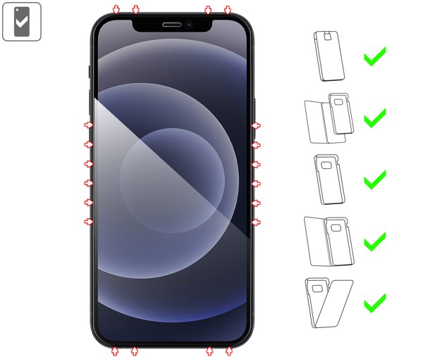 Do jakich typów etui pasuje moVear GLASS mSHIELD 2.5D MAX privacy na iPhone 12 Pro / 12 (6.1 GLASS mSHIELD 2.5D MAX privacy na Apple iPhone 12 Pro / 12 umożliwia użytkowanie z większością etui. Zastosuj etui aby jeszcze lepiej ochronić smartfon przed uszkodzeniami.