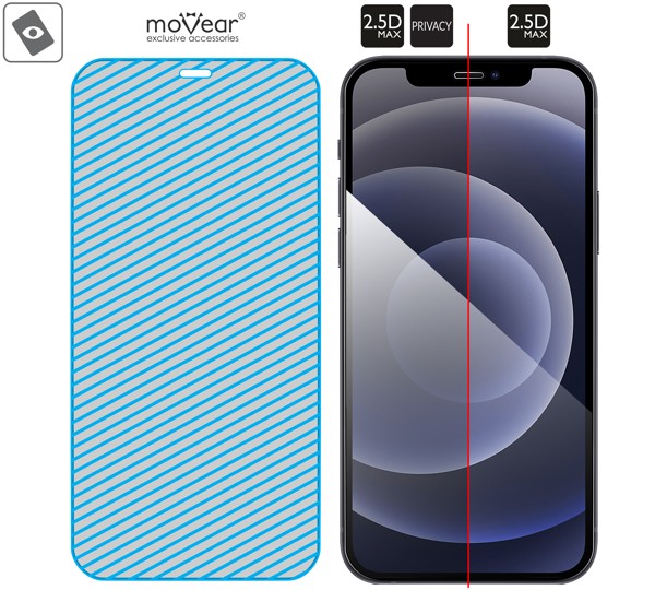 Obszar szklanej powierzchni mARG™ moVear GLASS mSHIELD 2.5D MAX privacy na iPhone 12 Pro / 12 Prawdziwe szkło w technologii mARG™ znajduje się na całej powierzchni protektora moVear GLASS mSHIELD 2.5D MAX privacy do Apple iPhone 12 Pro / 12 (6.1