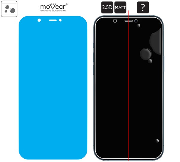Distribution of the adhesive - adsorption layer - for moVear GLASS mSHIELD 2.5D MATT tempered glass for iPhone 12 Pro Max Distribution of the adhesive - the adsorption layer - under the entire surface of the moVear GLASS mSHIELD 2.5D MATT glass on iPhone 12 Pro Max.