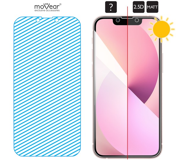 Obszar szklanej powierzchni mARG™ moVear GLASS mSHIELD 2.5D MATT na iPhone 13 Mini Prawdziwe szkło znajduje się na całej powierzchni protektora moVear GLASS mSHIELD 2.5D MATT do iPhone 13 Mini (5.4