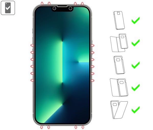 Do jakich typów etui pasuje moVear GLASS mSHIELD 2.5D MATT na Apple iPhone 13 Pro / 14 / 13 (6.1 moVear GLASS mSHIELD 2.5D MATT (Matowe, antyrefleksyjne) na iPhone 14 / 13 / 13 Pro umożliwia użytkowanie z każdym typem etui. Zastosuj etui aby jeszcze lepiej ochronić smartfon przed uszkodzeniami.