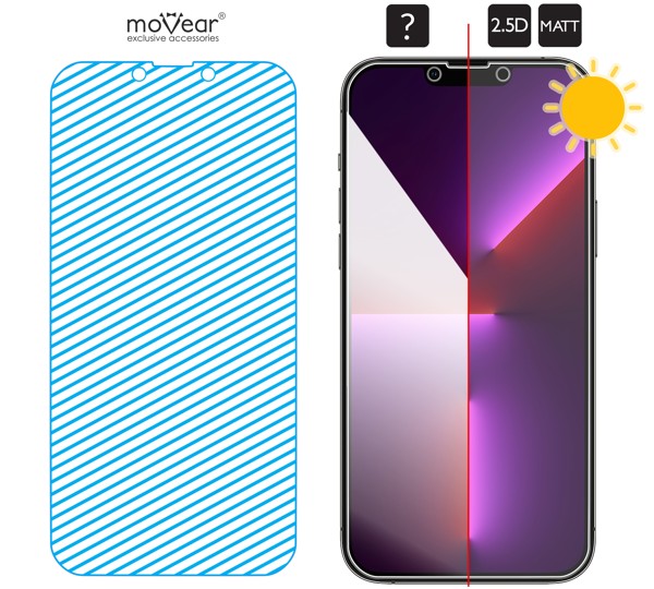 Obszar szklanej powierzchni mARG™ moVear GLASS mSHIELD 2.5D MATT na Apple iPhone 13 Pro Max / 14 Plus Prawdziwe szkło znajduje się na całej powierzchni protektora moVear GLASS mSHIELD 2.5D MATT do Apple iPhone 13 Pro Max / 14 Plus.