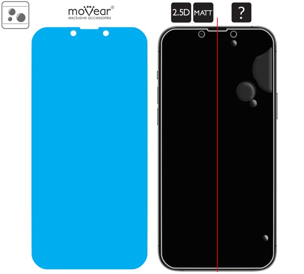 Rozmieszczenie kleju - warstwy adsorpcyjnej - pod całą powierzchnią szkła moVear GLASS mSHIELD 2.5D MATT na iPhone 14 Plus / 13 Pro Max (6.7