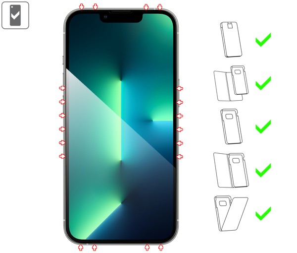 Do jakich typów etui pasuje moVear GLASS mSHIELD 2.5D MAX na iPhone 16e / 14 / 13 / 13 Pro GLASS mSHIELD 2.5D MAX na iPhone 16e / 14 / 13 / 13 Pro umożliwia użytkowanie z większością etui. Zastosuj etui aby jeszcze lepiej ochronić smartfon przed uszkodzeniami.