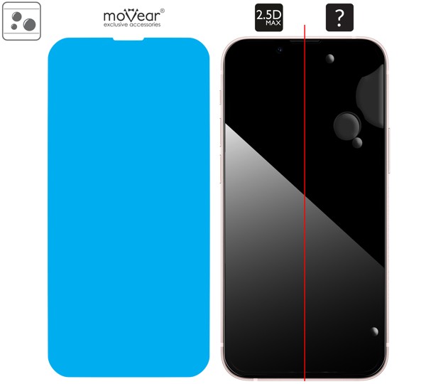 Distribution of the adhesive - adsorption layer - for moVear GLASS mSHIELD 2.5D MAX tempered glass for iPhone 13 Mini (5.4 Distribution of the adhesive - the adsorption layer - under the entire surface of the moVear GLASS mSHIELD 2.5D MAX glass on Apple iPhone 13 Mini (5.4