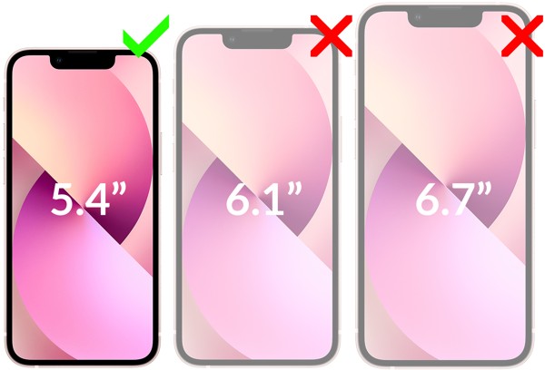 Compatibility of the moVear tempered glass GLASS mSHIELD 2.5D MAX for iPhone 13 Mini A picture showing the compatibility of the moVear GLASS mSHIELD 2.5D MAX tempered glass on iPhone 13 Mini (5.4