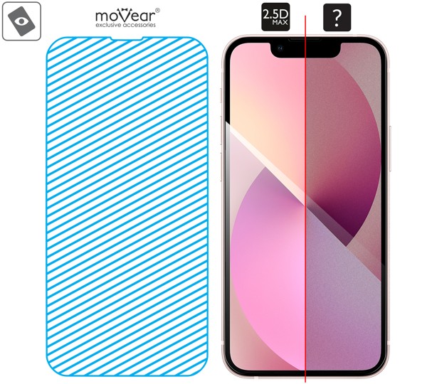 Area of the glass surface mARG™ moVear GLASS mSHIELD 2.5D MAX for Apple iPhone 13 Mini Real glass in mARG™ technology is covers entire surface of the moVear GLASS mSHIELD 2.5D MAX protector for iPhone 13 Mini.