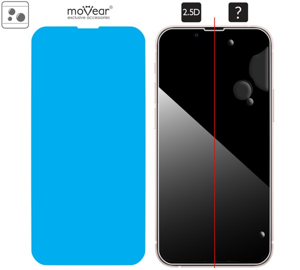 Distribution of the adhesive - adsorption layer - for moVear GLASS mSHIELD 2.5D tempered glass for iPhone 13 Mini (5.4 Distribution of the adhesive - the adsorption layer - under the entire surface of the moVear GLASS mSHIELD 2.5D glass on iPhone 13 Mini.