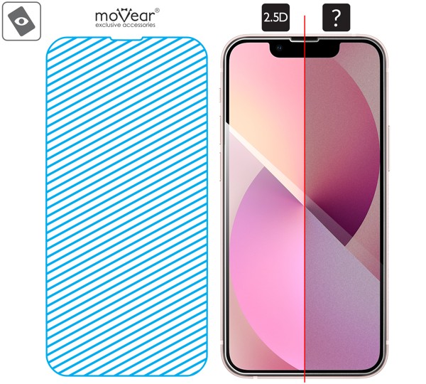 Area of the glass surface mARG™ moVear GLASS mSHIELD 2.5D for iPhone 13 Mini (5.4 Real glass in mARG™ technology is covers entire surface of the moVear GLASS mSHIELD 2.5D protector for iPhone 13 Mini.