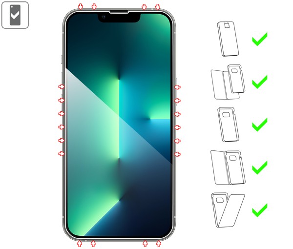 Do jakich typów etui pasuje moVear GLASS mSHIELD 2.5D na iPhone 16e / 14 / 13 / 13 Pro (6.1 GLASS mSHIELD 2.5D na iPhone 16e / 14 / 13 / 13 Pro umożliwia użytkowanie z większością etui. Zastosuj etui aby jeszcze lepiej ochronić smartfon przed uszkodzeniami.
