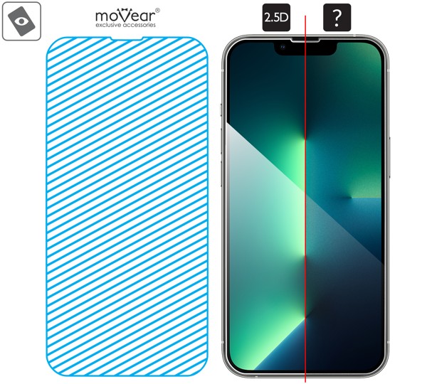 Obszar szklanej powierzchni mARG™ moVear GLASS mSHIELD 2.5D na iPhone 16e / 14 / 13 / 13 Pro Prawdziwe szkło w technologii mARG™ znajduje się na całej powierzchni protektora moVear GLASS mSHIELD 2.5D do Apple iPhone 16e / 14 / 13 / 13 Pro.
