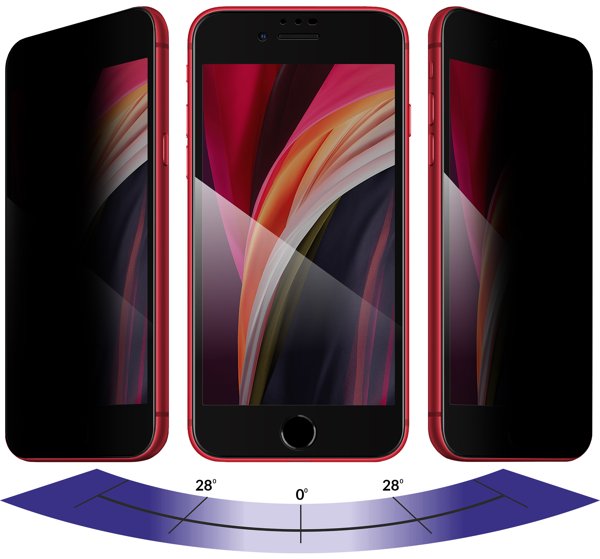 Zalety matowej szklanej powierzchni moVear GLASS mSHIELD 2.5D MAX privacy na Apple iPhone SE 2/3 & 8 / 7 Filtr prywatyzujący w szkle moVear GLASS mSHIELD 2.5D MAX privacy