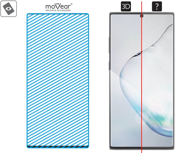 Obszar szklanej powierzchni mARG™ moVear GLASS mSHIELD 3D na Samsung Galaxy S22 Ultra Prawdziwe szkło w technologii mARG™ znajduje się na całej powierzchni protektora moVear GLASS mSHIELD 3D do Samsung S22 Ultra (6.8