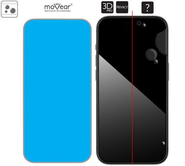 Rozmieszczenie kleju - warstwy adsorpcyjnej - dla szkła hartowanego moVear GLASS mSHIELD 3D PRO privacy na iPhone 14 Pro (6.1 Rozmieszczenie kleju - warstwy adsorpcyjnej - pod całą powierzchnią szkła moVear GLASS mSHIELD 3D PRO privacy na iPhone 14 Pro.