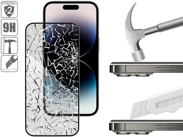 Budowa i wytrzymałość szkła hartowanego moVear GLASS mSHIELD 3D PRO privacy na iPhone 14 Pro 2x bardziej wytrzymałe szkło moVear GLASS mSHIELD 3D PRO privacy ochroni ekran Twojego iPhone 14 Pro. Wizualizacja warstw i powłok produktu.