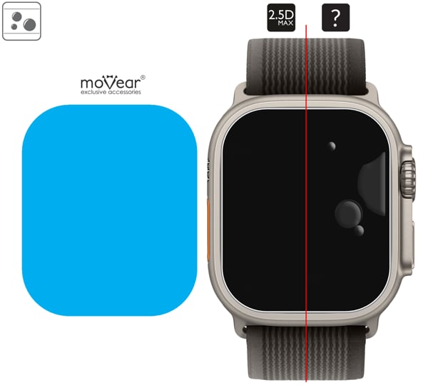 Rozmieszczenie kleju - warstwy adsorpcyjnej - dla szkła hartowanego moVear GLASS mSHIELD 2.5D MATT na Apple Watch Ultra (49mm) Rozmieszczenie kleju - warstwy adsorpcyjnej - pod całą powierzchnią szkła moVear GLASS mSHIELD 2.5D MATT na Apple Watch Ultra (49mm).