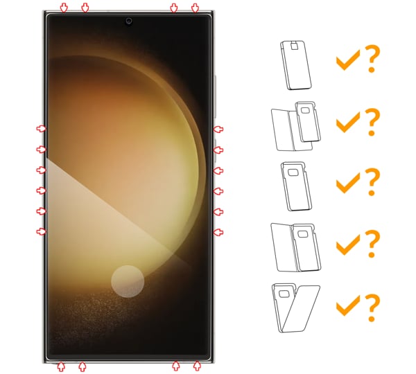 Do jakich typów etui pasuje moVear GLASS mSHIELD 3D na Samsung S23 Ultra (6.8 moVear GLASS mSHIELD 3D na Galaxy S23 Ultra umożliwia użytkowanie z wieloma etui. Zastosuj etui aby jeszcze lepiej ochronić smartfon przed uszkodzeniami.