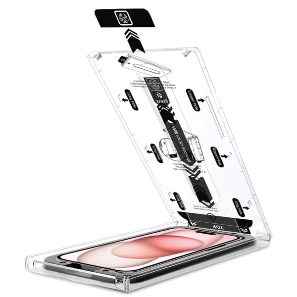 Łatwy montaż szkła moVear do Apple iPhone 16 / 15 z systemem instalacji mBOX Precyzyjne wypozycjonowanie szkła - System moVear mBOX dla telefonu Apple iPhone 16 / 15