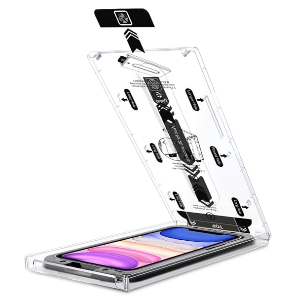 Łatwy montaż szkła moVear do Apple iPhone 11 / Xr z systemem instalacji mBOX Precyzyjne wypozycjonowanie szkła - System moVear mBOX dla telefonu Apple iPhone 11 / Xr (6.1