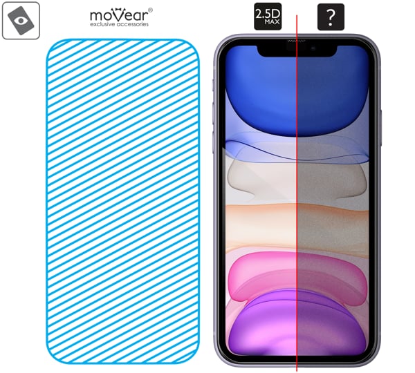Obszar szklanej powierzchni mARG™ moVear mBOX GLASS mSHIELD 2.5D MAX na iPhone 11 / iPhone Xr Prawdziwe szkło w technologii mARG™ znajduje się na całej powierzchni protektora moVear mBOX GLASS mSHIELD 2.5D MAX do Apple iPhone 11 / Xr (6.1