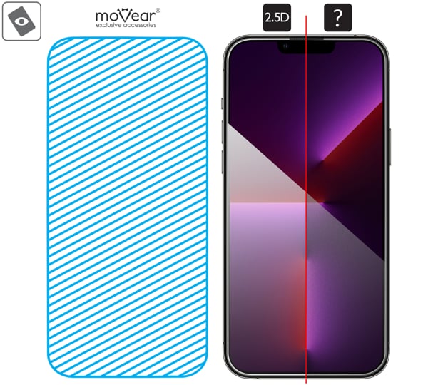 Prawdziwe szkło w technologii mARG™ znajduje się na całej powierzchni protektora moVear mBOX GLASS mSHIELD 2.5D do Apple iPhone 13 Pro Max / 14 Plus (6.7