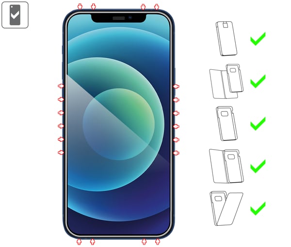 mBOX GLASS mSHIELD 2.5D na iPhone 12 Pro / 12 umożliwia użytkowanie z większoscią etui. Zastosuj etui aby jeszcze lepiej ochronić smartfon przed uszkodzeniami.