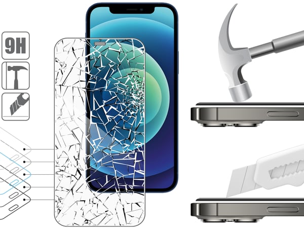 Wytrzymałe szkło moVear mBOX GLASS mSHIELD 2.5D ochroni ekran Twojego iPhone 12 Pro / 12. Wizualizacja warstw i powłok produktu.