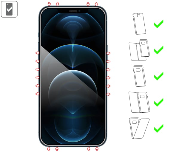 mBOX GLASS mSHIELD 2.5D na iPhone 12 Pro Max umożliwia użytkowanie z większoscią etui. Zastosuj etui aby jeszcze lepiej ochronić smartfon przed uszkodzeniami.