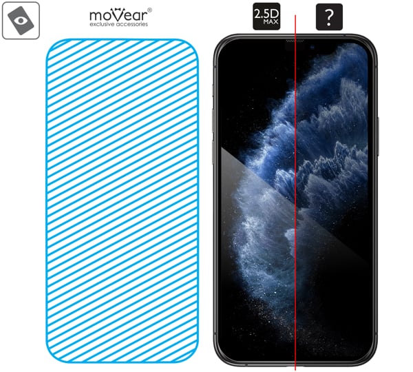 Area of the glass surface mARG™ moVear mBOX GLASS mSHIELD 2.5D MAX for iPhone 11 Pro / iPhone Xs / X (5.8 Real glass in mARG™ technology is covers entire surface of the moVear mBOX GLASS mSHIELD 2.5D MAX protector for iPhone 11 Pro / iPhone Xs / X.