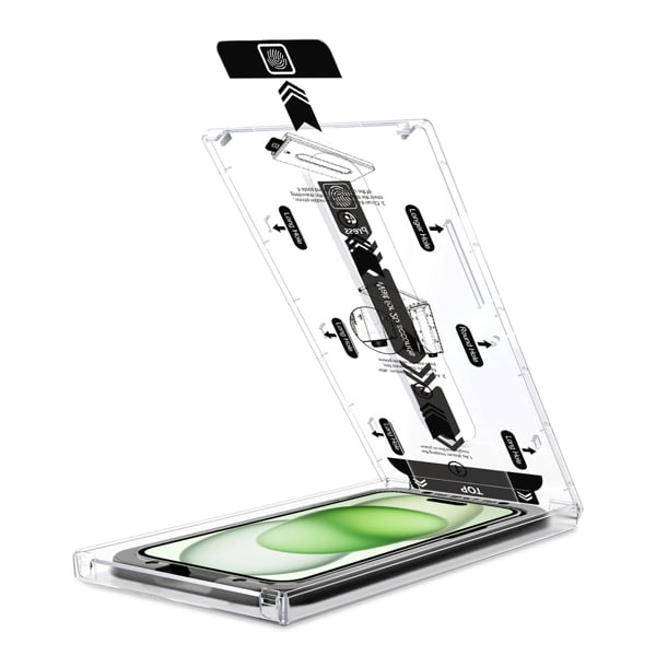 Einfache Montage des moVear-Glases an Apple iPhone 16/15 Plus / 15 Pro Max (6.7 Präzise Glaspositionierung - moVear mBOX-System für Apple iPhone 16/15 Plus / 15 Pro Max (6.7