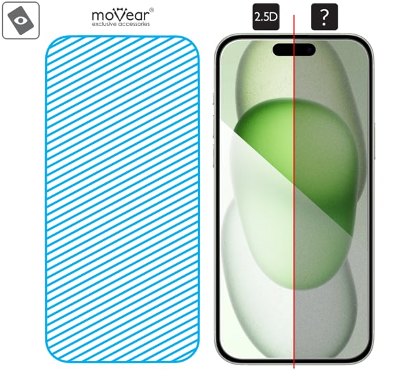 Fläche der Glasoberfläche mARG™ moVear mBOX GLASS mSHIELD 2.5D für Apple iPhone 16/15 Plus / 15 Pro Max (6.7 Echtes Glas in mARG ™ -Technologie bedeckt die gesamte Oberfläche des moVear mBOX GLASS mSHIELD 2.5D-Schutzes für Apple iPhone 16/15 Plus / 15 Pro Max (6.7