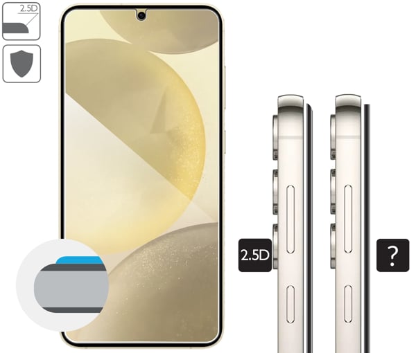Grafische Beschreibung der 2.5D Kante von moVear gehärtetem Glas mBOX GLASS mSHIELD 2.5D für Samsung Galaxy S25+ / S24+ (Plus) Abgerundete Sicherheitskanten 2.5D aus moVear-Glas für Samsung Galaxy S25+/S24+ (Plus) (6.7