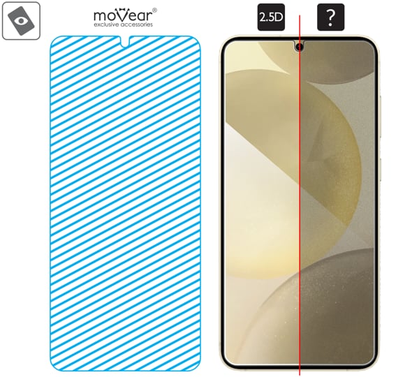 Fläche der Glasoberfläche mARG™ moVear mBOX GLASS mSHIELD 2.5D für Samsung Galaxy S25+ / S24+ (Plus) Echtes Glas in mARG ™ -Technologie bedeckt die gesamte Oberfläche des moVear mBOX GLASS mSHIELD 2.5D-Schutzes für Samsung Galaxy S25+ / S24+ (Plus).