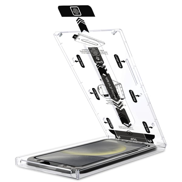 Einfache Montage des moVear-Glases an Samsung Galaxy S25 / S24 mit dem mBOX-Installationssystem Präzise Glaspositionierung - moVear mBOX-System für Samsung Galaxy S25 / S24