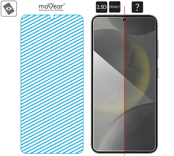 Fläche der Glasoberfläche mARG™ moVear mBOX GLASS mSHIELD 2.5D privacy für Samsung Galaxy S25 / S24 Echtes Glas in mARG ™ -Technologie bedeckt die gesamte Oberfläche des moVear mBOX GLASS mSHIELD 2.5D privacy-Schutzes für Samsung Galaxy S25 / S24.