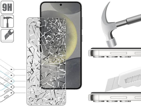 Struktur und Festigkeit von gehärtetem Glas moVear mBOX GLASS mSHIELD 2.5D privacy für Samsung Galaxy S25 / S24 Robustes Glas moVear mBOX GLASS mSHIELD 2.5D privacy schützt den Bildschirm Ihres Samsung Galaxy S25 / S24. Visualisierung von Schichten und Beschichtungen des Produkts.