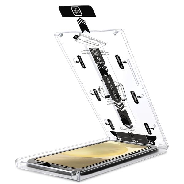 Einfache Montage des moVear-Glases an Samsung Galaxy S25+/S24+ (Plus) mit dem mBOX-Installationssystem Präzise Glaspositionierung - moVear mBOX-System für Samsung Galaxy S25+/S24+ (Plus)