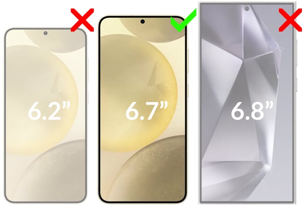 Kompatibilität des moVear gehärteten Glases mBOX GLASS mSHIELD 2.5D privacy für Samsung Galaxy S25+ / S24+ (Plus) (6.7 Ein Bild, das die Kompatibilität des gehärteten Glases moVear mBOX GLASS mSHIELD 2.5D privacy auf Samsung Galaxy S25+ / S24+ (Plus) zeigt. Um Fehler beim Kauf zu vermeiden, achten Sie bitte auf das genaue Modell Ihres Telefons.