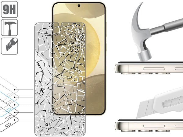 Struktur und Festigkeit von gehärtetem Glas moVear mBOX GLASS mSHIELD 2.5D privacy für Samsung Galaxy S25+/S24+ (Plus) (6.7 Robustes Glas moVear mBOX GLASS mSHIELD 2.5D privacy schützt den Bildschirm Ihres Samsung Galaxy S25+ / S24+ (Plus) (6.7
