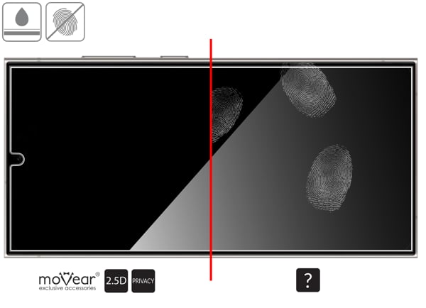 Oleophobe Beschichtung auf mattem gehärtetem Glas moVear mBOX GLASS mSHIELD 2.5D privacy für Samsung Galaxy S24 Ultra z ekranem o przekątnej 6.8 cala